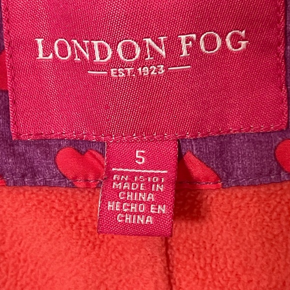 London Fog Girl Hooded Jacket Purple and Pink Hearts London Fog Girls Size 5 - Picture 5 of 8